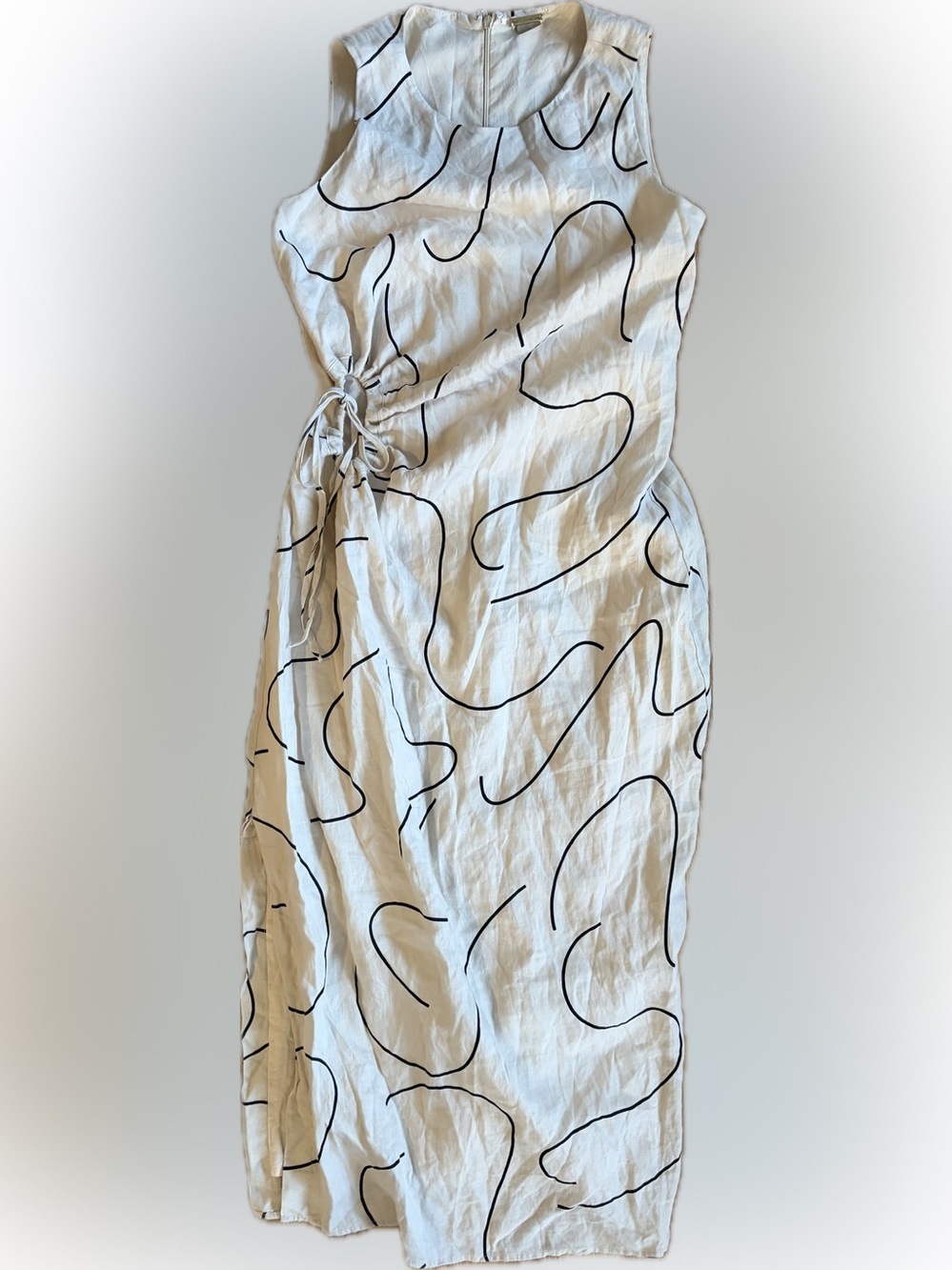 Magaschoni White Midi Skirt with Black Abstract Line Print